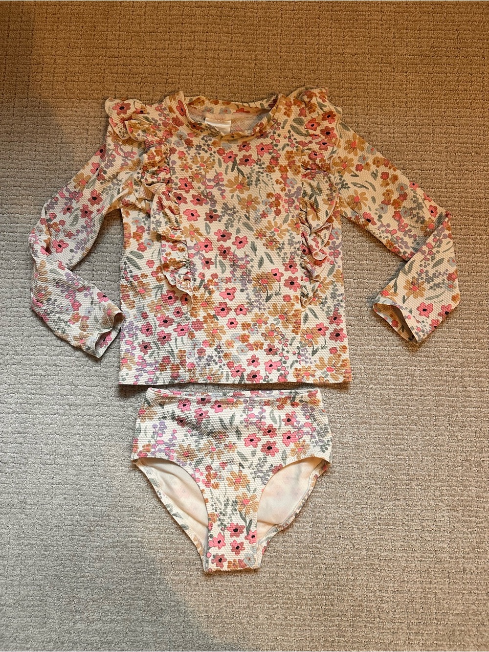 *brand new, unworn, no tag H&M Girls Floral Ruffle Long-Sleeve bathing suit set